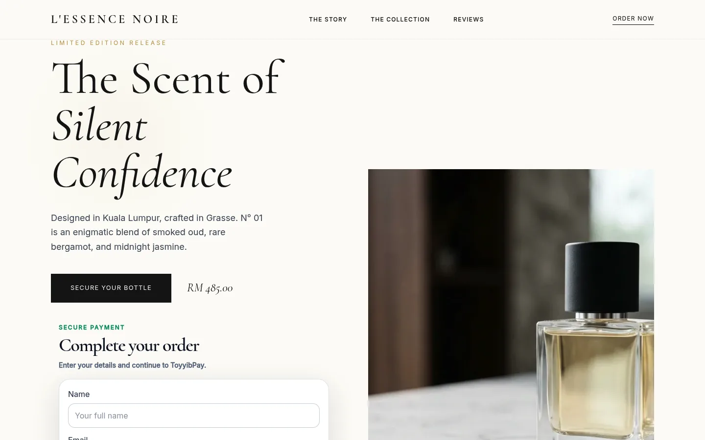 Essence Noire Signature Scent website snapshot