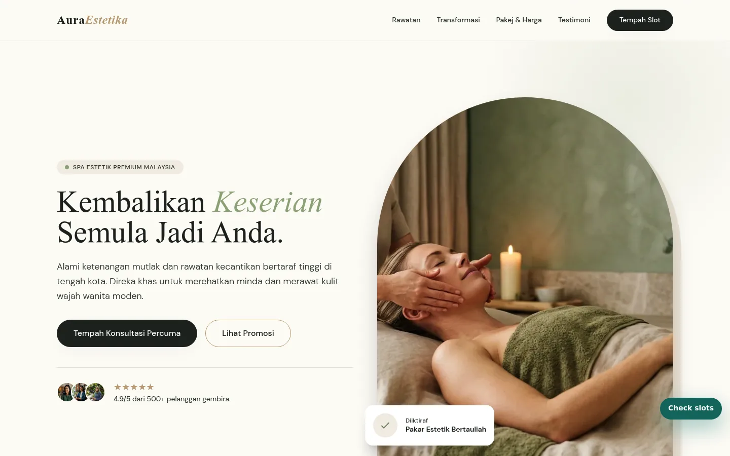 Aura Estetika Spa Pusat website snapshot