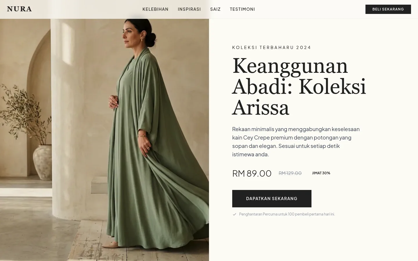 Nura Koleksi Arissa Abaya website snapshot